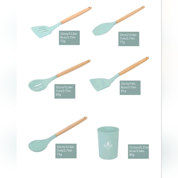 NWT - 12pcs Silicone Kitchen Utensil Cooking Shovel Wooden Handle Cooking Set - Picture 6 of 6